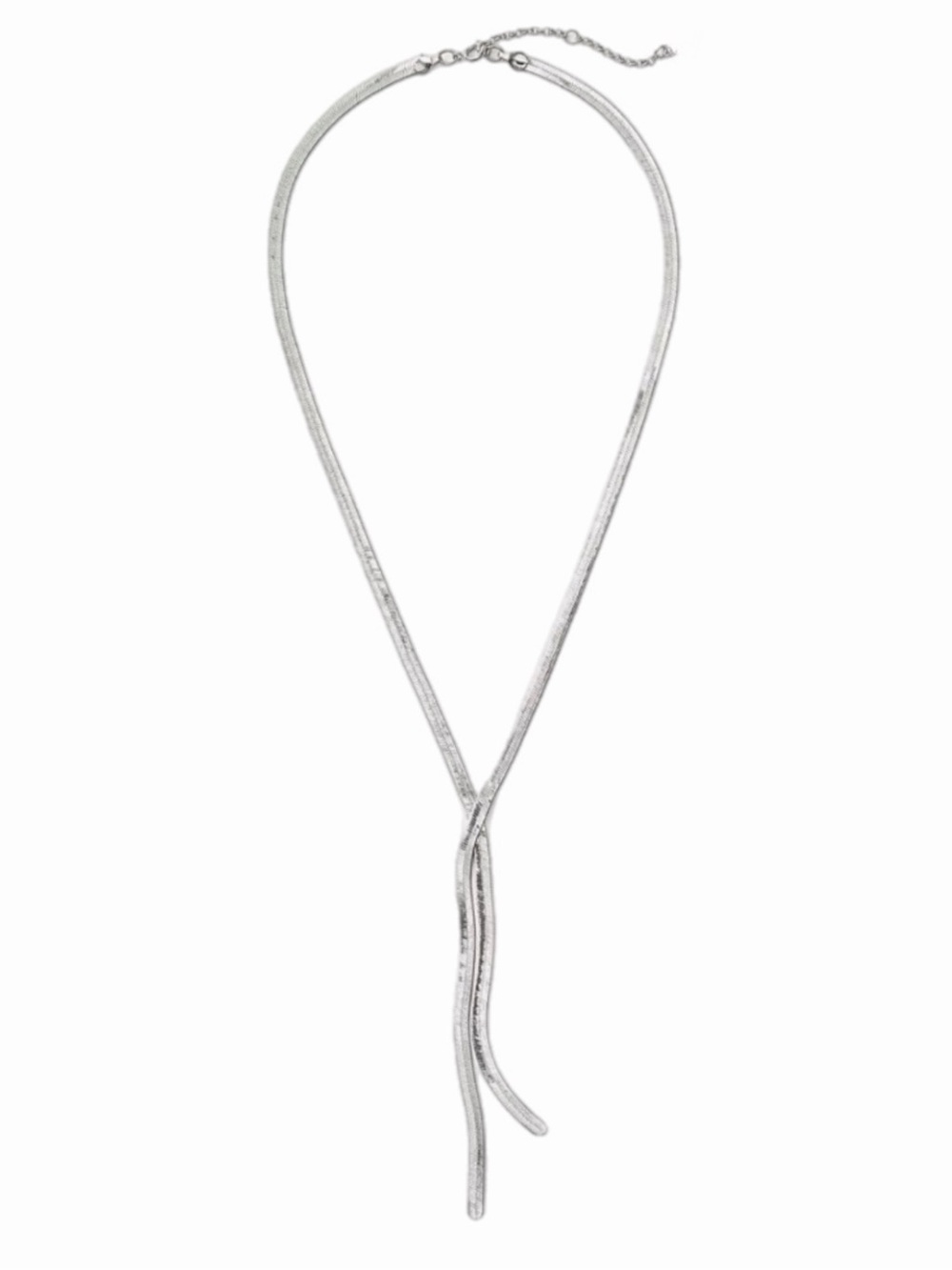 New Silver Herringbone Lariat Necklace